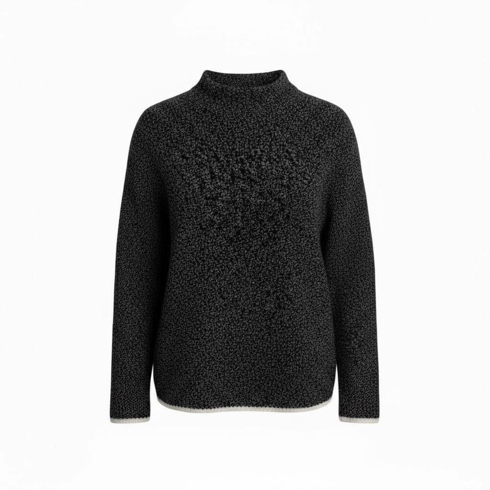 White + Warren Boucle Knit Wool Blend‎ Long Sleeve Pullover Sweater Black Small